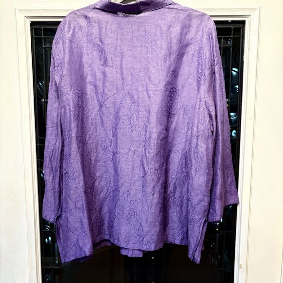 French Laundry Woman Purple Linen Silk Blend Button Up BlousePlus Size 2X - Picture 2 of 16